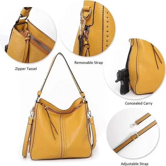 New GLA Leather Shoulder Bag-Mustard Yellow - Picture 6 of 7